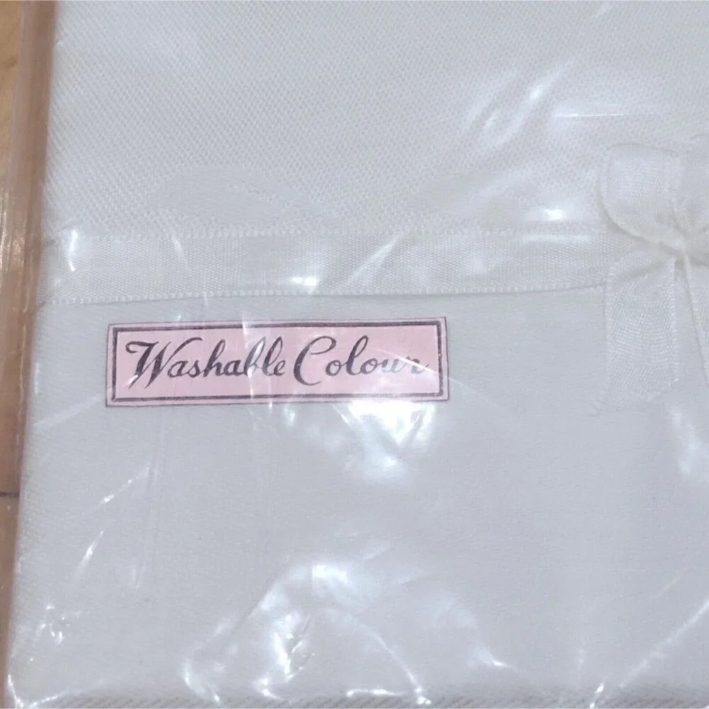 Vintage NOS Two Ply Yarn Warranted Damask Tablecloth Desert Rose 58 X 88 White